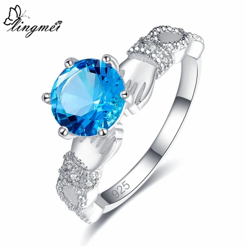Lingmei Прямая поставка Claddagh модное круглое кольцо цвета радуги синего и белого