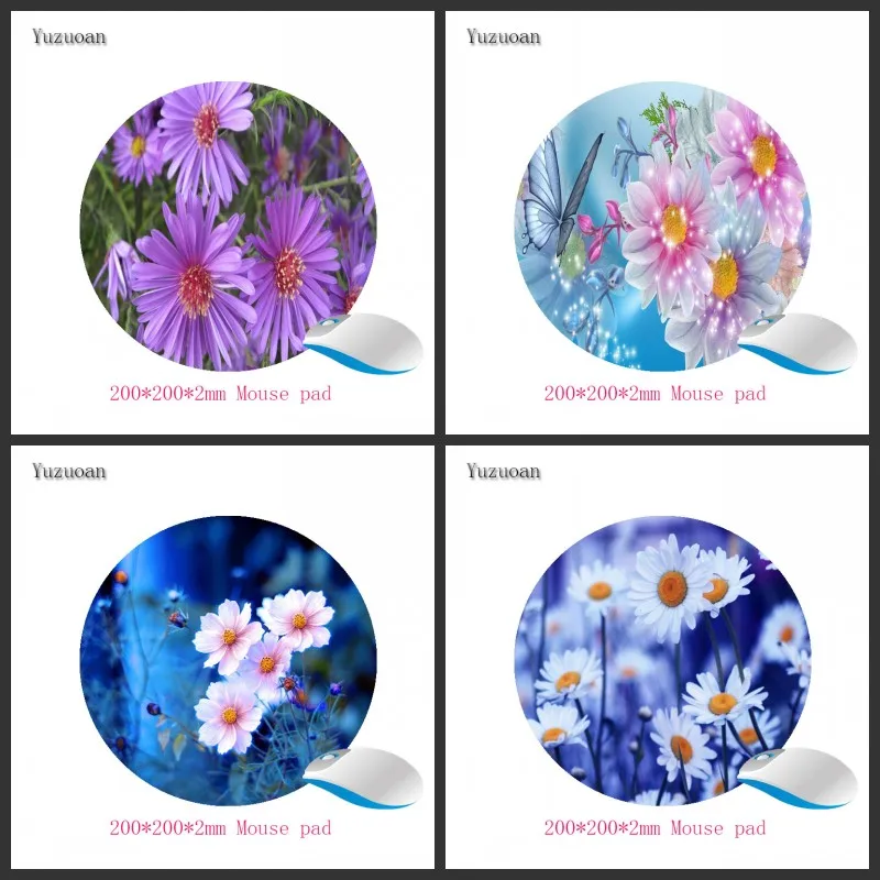 

Yuzuoan Beautiful Flower Laptop PC Optical Wireless Mouse Round Portable Rubber Mouse Pad Unlocking Gift Decoration Mat