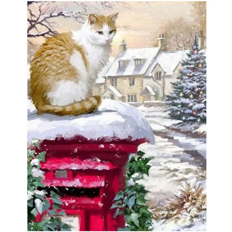 1204 32 De Réductionnouvelle Arrivée 3d Bricolage Diamant Peinture Point De Croix Chat Sur La Neige 5d Plein Forage Salon Décoration Diamant