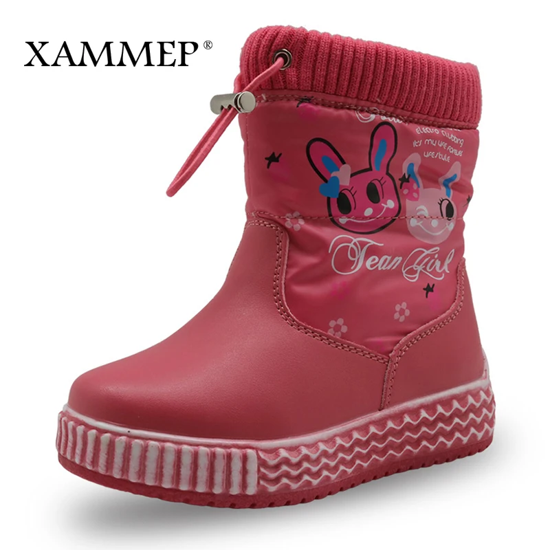 

Children's Winter Boots Brand Winter Shoes Girls Mid Calf Boots Kids Shoes Warm Plush Snow Boots Footwear High Quality Xammep