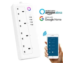 PLYMOTON Smart Wi Fi Великобритании розетки с USB стабилизатор напряжения дистанционное управление совместимость Amazon Alexa Google дома