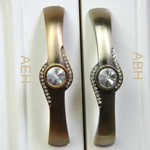 96mm Fashion Luxury Crystal wine cabinet coffee cupboard Handle bronze zinc alloy drawer dresser wardrobe furniture handles knob