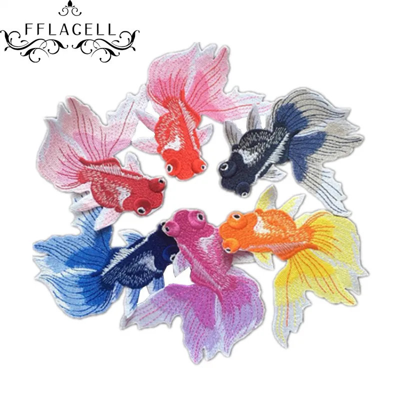 

FFLACELL Multi Color Fish Embroidered Patches Sewing Stickers for Clothing Applique Diy Accessories