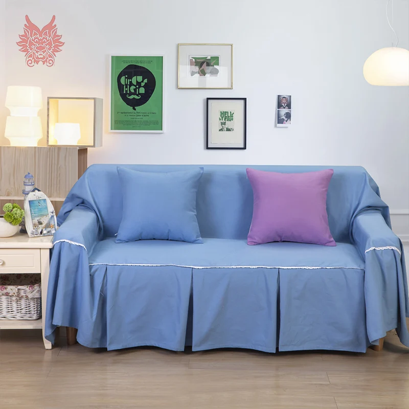 Home decor blue beige yellow 100cotton canvas Sofa cover lace decor