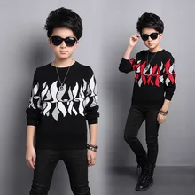 Обувь для мальчиков принт Вышивка Крестом Картины свитер Демисезонный детей Knittwear Детская шерстяная Верхняя одежда Детская одежда Детские От 5 до 13 лет t