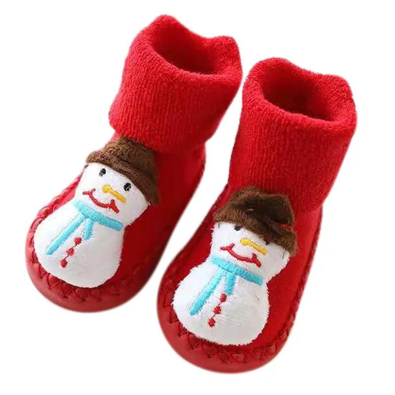 Рождественские наряды для новорожденных мальчиков и девочек осенне-зимние толстые нескользящие носки для малышей милые носки-тапочки для младенцев дышащая одежда - Цвет: color as picture