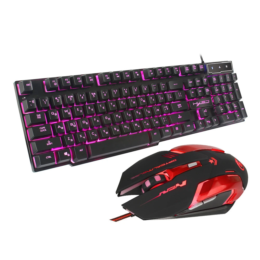 

USB wired Russian Keyboard 104 Keys Ergonomics 3 Colors Backlight Gaming Keyboard mouse set J19T Mouse macro function