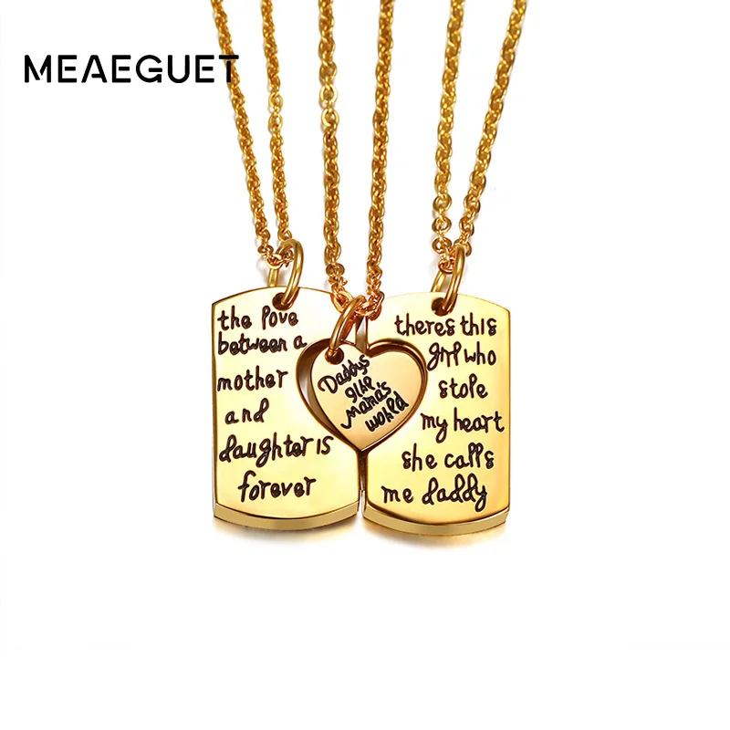 

Meaeguet Family Forever Ever Necklace Engraved Daddy Daughter Mom Puzzle Stainless Steel Affection Love Pendant Necklaces Set