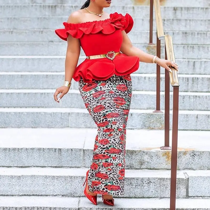 

Summer Sexy Club Red Elegant Plus Size Party Women Long Dresses Bodycon Off Shoulder Falbala Split Female Fashion Maxi Dresses