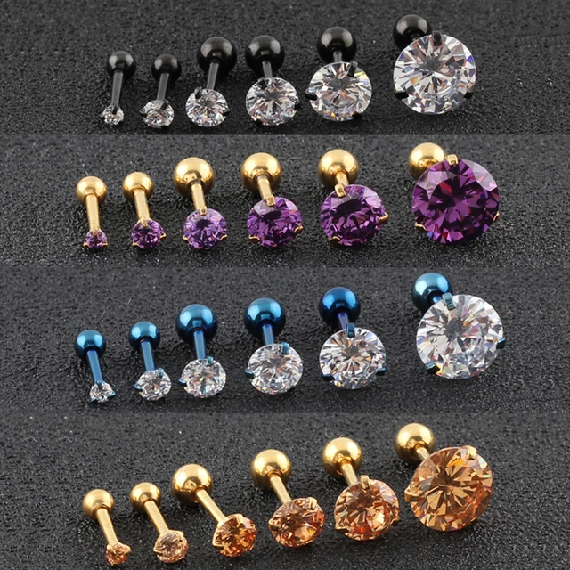 Surgical Steel Earrings Round Cubic Zirconia Ear Studs Small Surgical Steel Earrings Round Cubic Zirconia Ear Studs Small Stainless Cartilage Earring For Women S