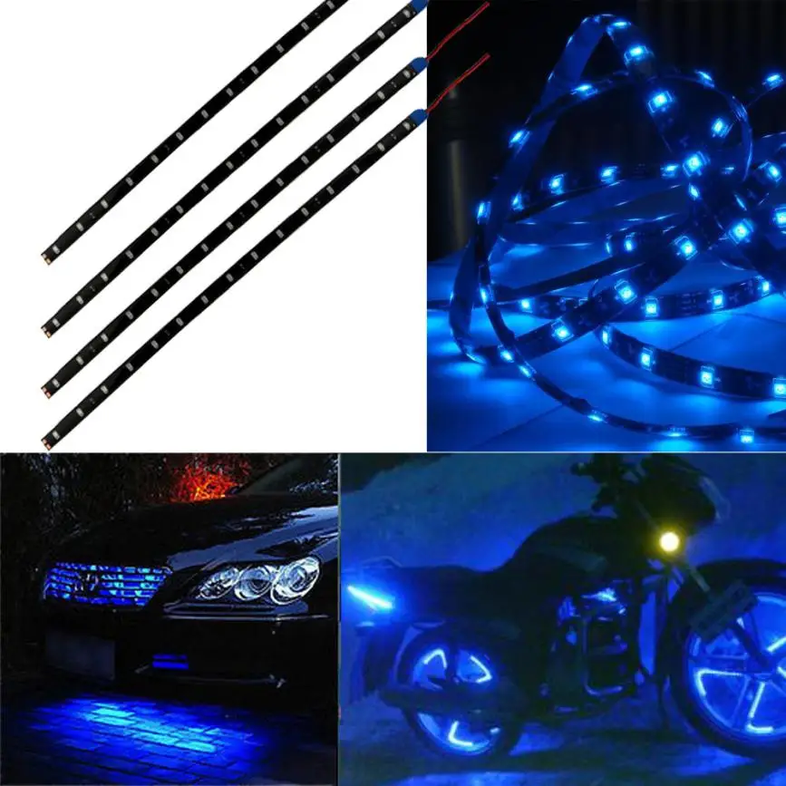 Car Light Blue 4pcs 30CM/15 LED Car Motors Truck Flexible Strip Light