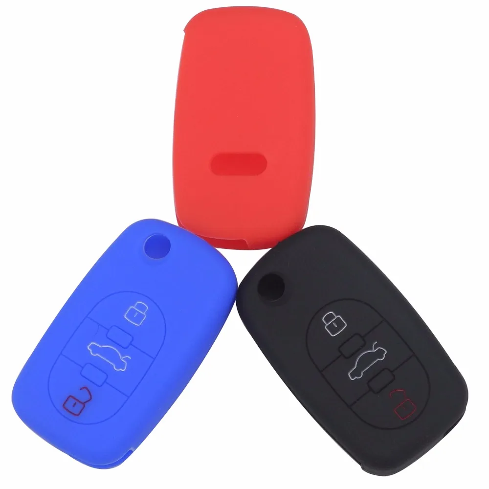 

Car Silicone Skin Key Cover Case For Audi A3 A4 A6 A8 TT 3 Button Flip Folding Remote Key Shell Silicone Cover