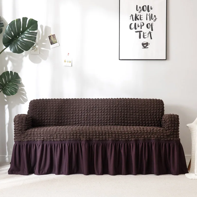 Жаккардовый диван крышка с юбкой стрейч универсальный чехол для дивана мебель чехол для гостиной один/два/три/Четыре местный - Цвет: Dark Coffee