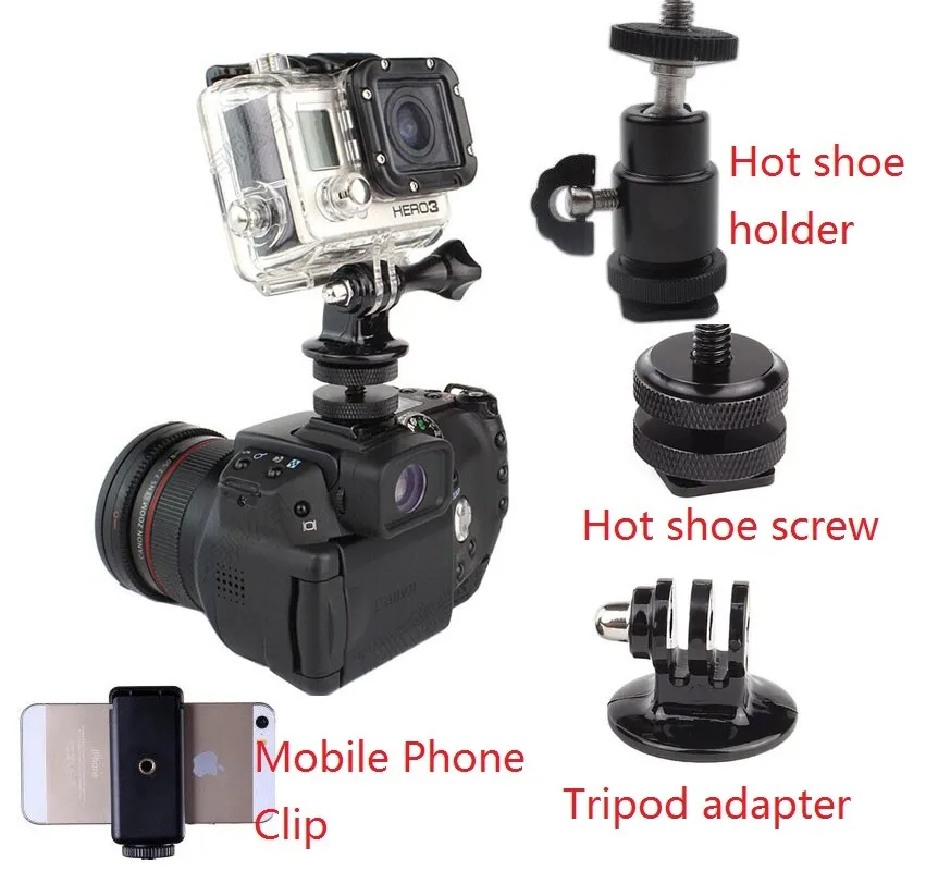 

Clownfish Tripod Mount Adapter 1/4 Inch Hot Shoe Holder Screw Cellphone Clip for Gopro Canon Nikon SLR Hero 987 6 5 Sj6/8/10 H9R