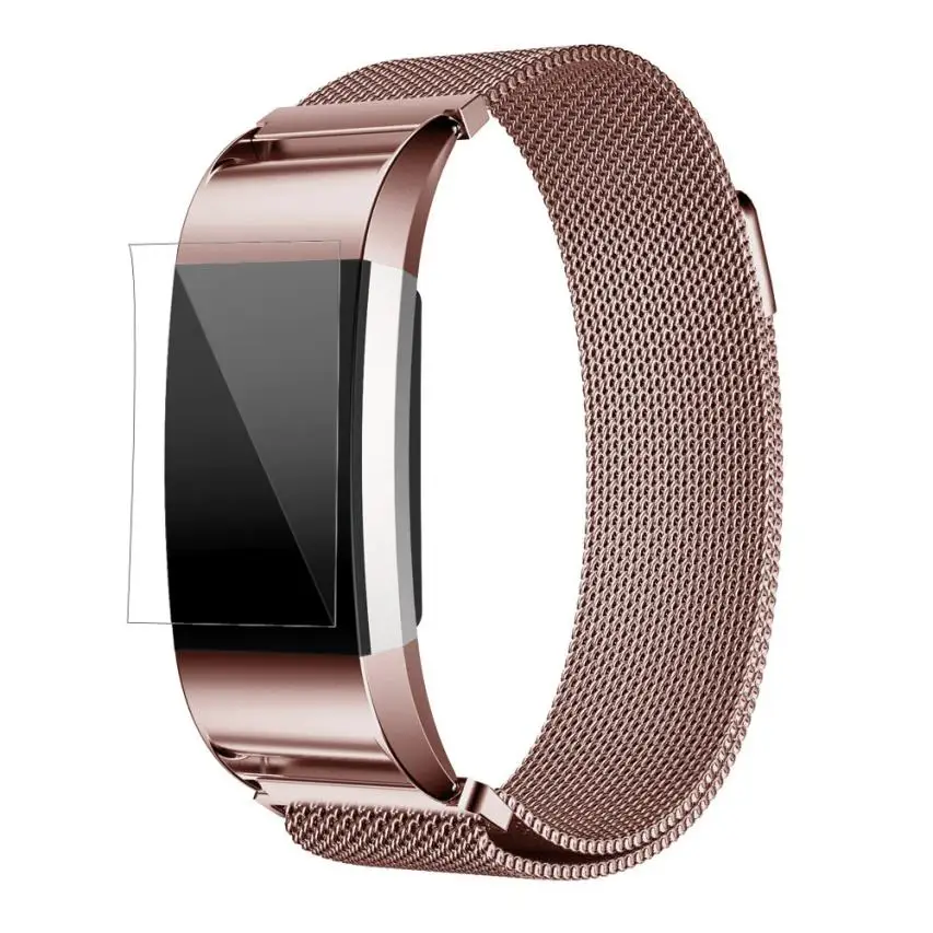 HL Миланская нержавеющая сталь Ремешок Браслет+ HD пленка для FitBit Charge 2 Прямая oct24 - Цвет: Pink