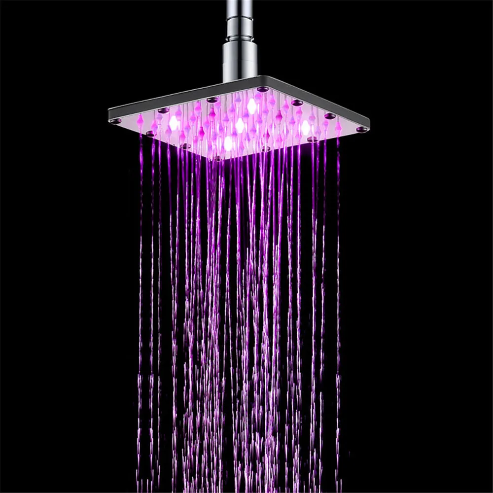 

Square 6inch LED colorful Self-changing Shower Colorful Head Home Bathroom 7 Colors Changing LED Shower Faucet Water Glow Light