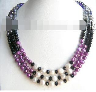 

Jewelr 006178 white black purple natural pearls &crystal necklace