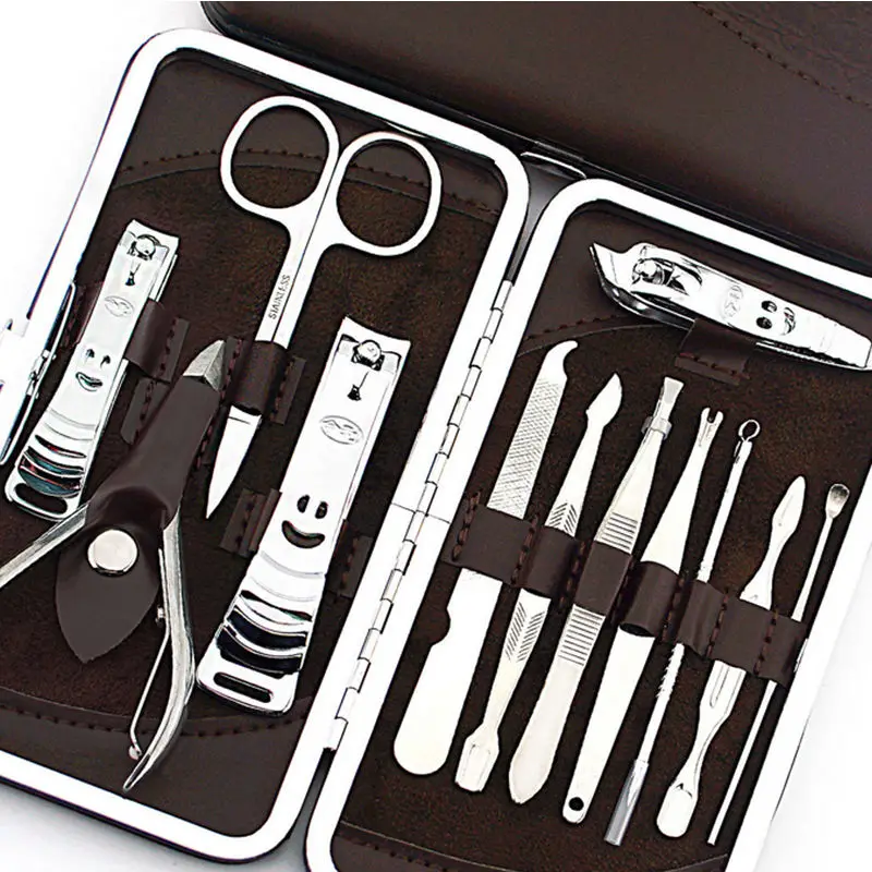 12 Pcs Set Nail Cuticle Clippers Pedicure Manicure Nail Art Cleaner Grooming Kit Case Tool Home
