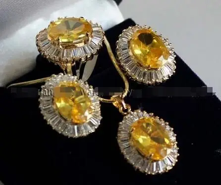 

Hot sale new Style >>>>>14K GP Inlay South America Topaz Earrings/Ring/ Necklace Pendant Set AAA