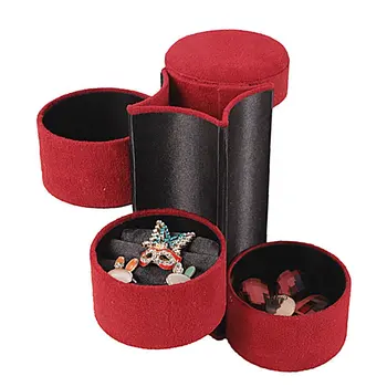 

3 Tier Compartment Mini Velvet Travel Roll Up Jewelry Box Case Organizer Holder