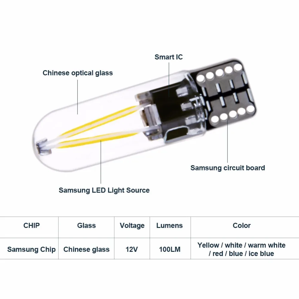 1 шт. W5W led cob стеклянный автомобильный светильник Led лампа с поворотным сигналом