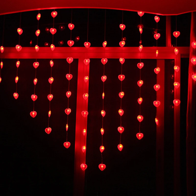 JULELYS 2 * 1.5 78 Bulbs Heart LED Wedding Curtain Lights Gerlyanda Christmas Garland Festoon Room Fairy LED Lights Decoration JULELYS 2 * 1.5 78 Bulbs Heart LED Wedding Curtain Lights Gerlyanda Christmas Garland Festoon Room Fairy LED Lights Decoration