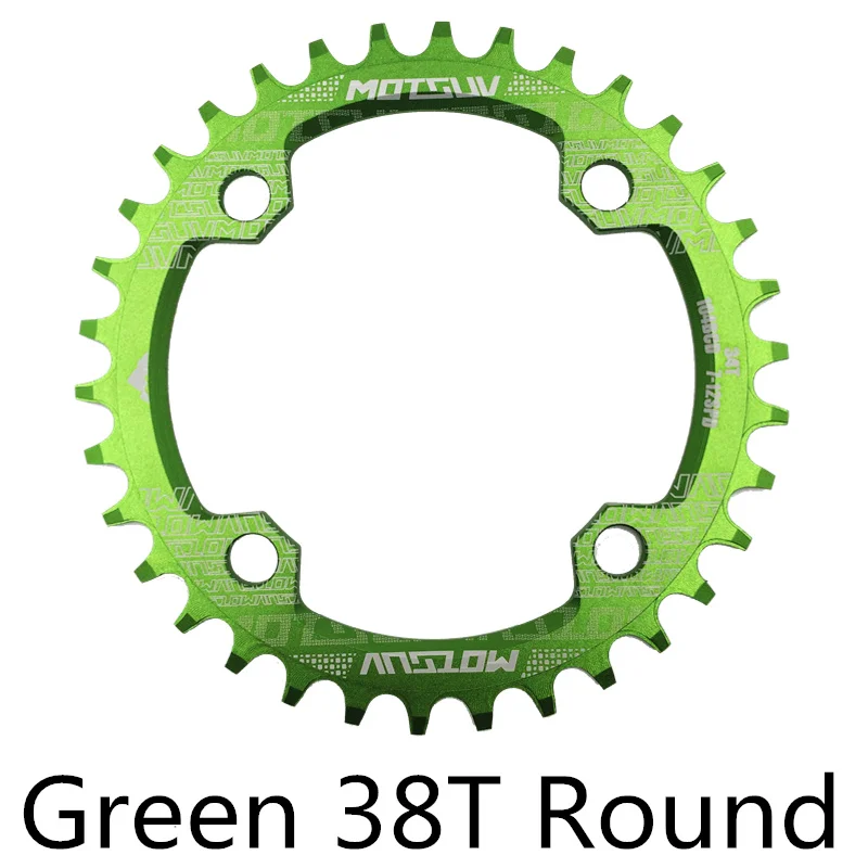Round 38T Green MTB велосипедная круглая узкая широкая Звездочка 32 T/34 T/36 T/38 T 104BCD, велосипедная цепь, круговой шатун, запчасти для велосипеда с одной пластиной - Цвет: Round 38T Green