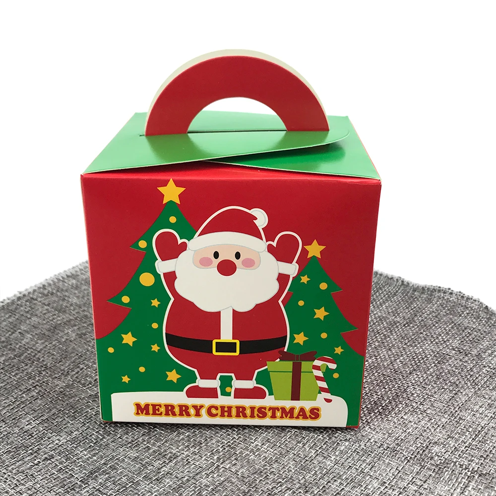 20 шт красный зеленый куб Рождественская коробка для конфет мультяшный Санта Клаус Рождественская бумажная Подарочная коробка для товары для детской вечеринки сувенирная упаковка