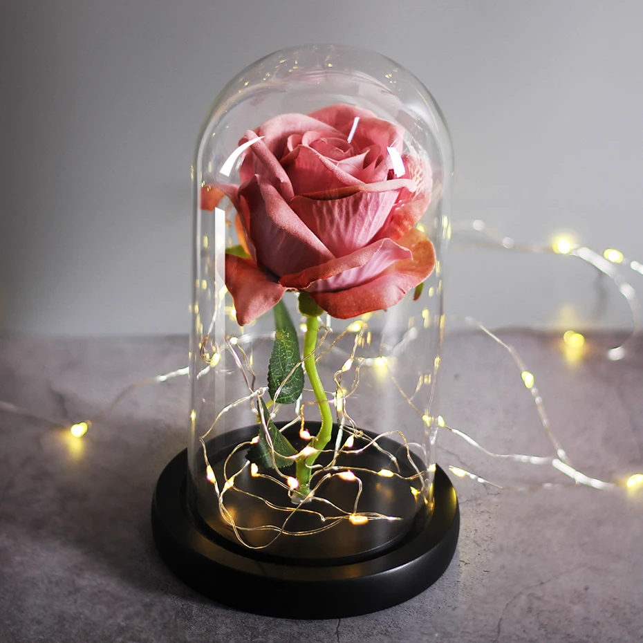 LED Eternal Flower Immortal Flora Light Up Dome Beauty and The Beast Rose In A Flask Valentine's Day Birthday Christmas Day Gift