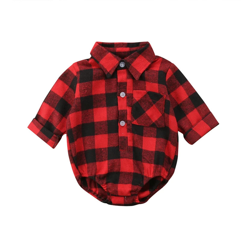 

Cute Baby Christmas Bodysuit Fashion Newborn Boy Girl Clothes Plaid Check Long Sleeve Bodysuit Playsuit Boys Outfit Baby Clothes