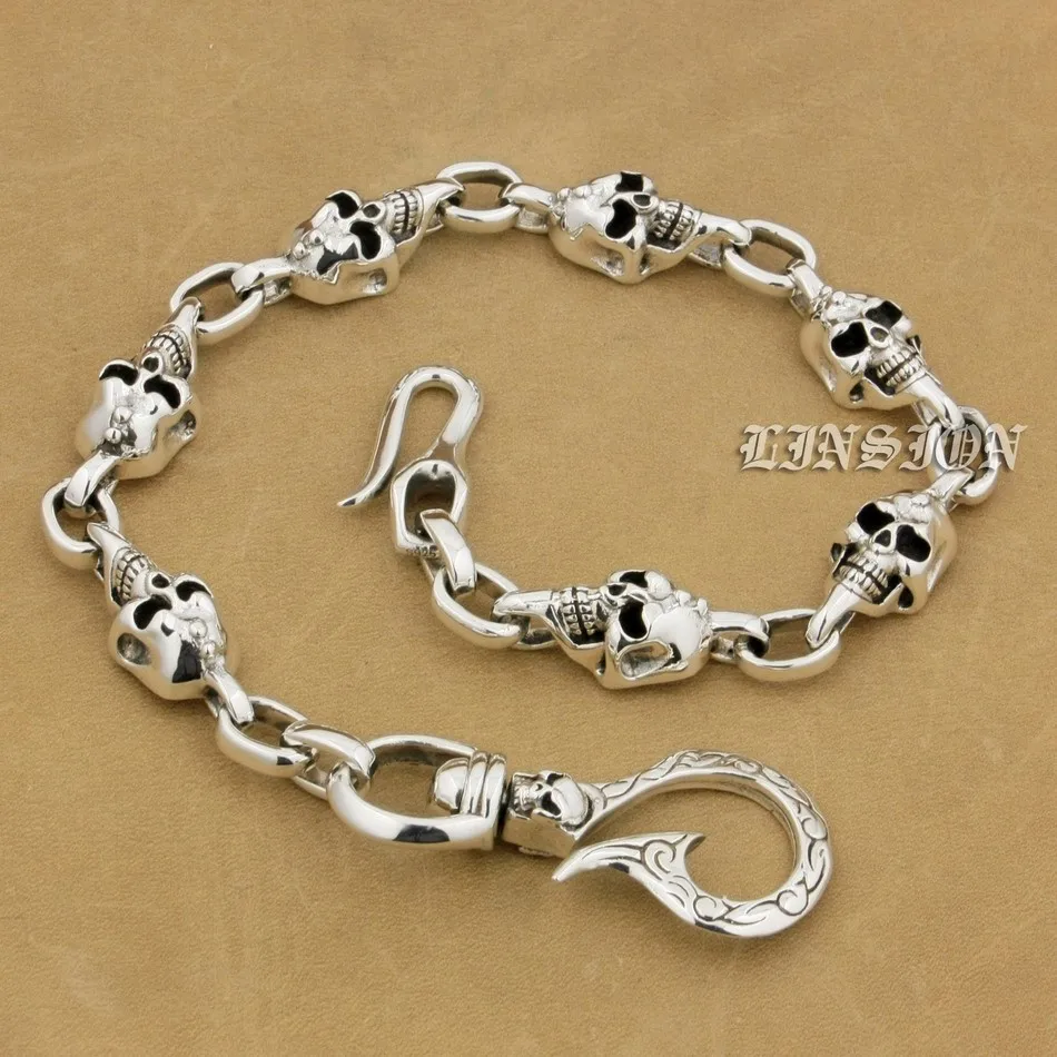 All Length Available Solid 925 Sterling Silver Skull Fish Hook Mens