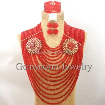

Fantastic Red Nigerian Wedding African Crystal Beads Jewelry Set Fashion Jewelry Sets Full Set Free Shipping WB015