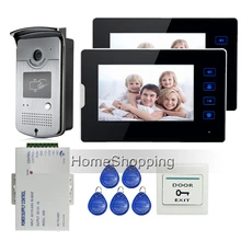 Wired Seguridad para el hogar 7 “Pantalla táctil de Vídeo Teléfono de Puerta de Intercomunicación 2 Monitor + Cámara de Acceso RFID Al Aire Libre fuente de Alimentación ENVÍO GRATIS