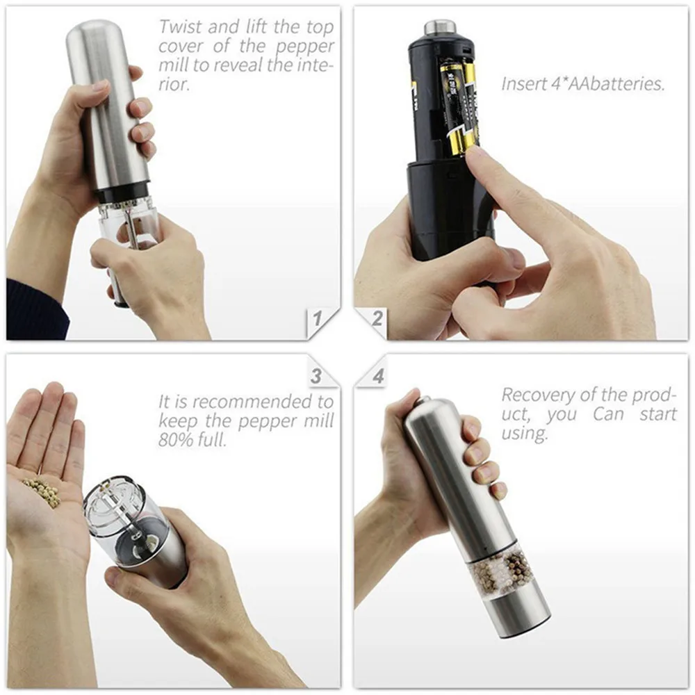 MIUK Electric Salt and Pepper Grinder Shaker Mill Kitchen Automatic Led Light