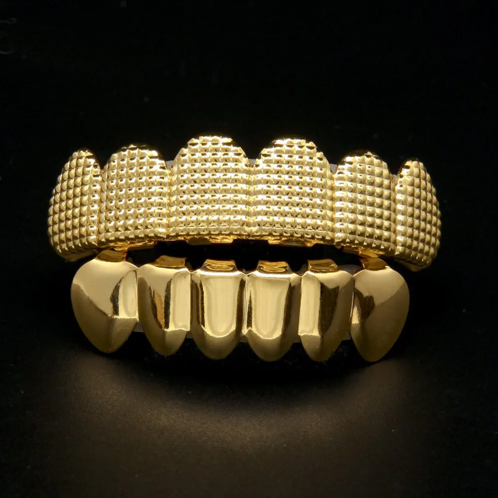 6 Tooth Gold plated Hip Hop Gold Teeth Grillz Top & Bottom Grills