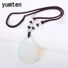 Yumten натуральное опаловое ожерелье белый кристалл кулон готический женский мощный ювелирный юбилейный аксессуар Капля воды Веревка Цепь