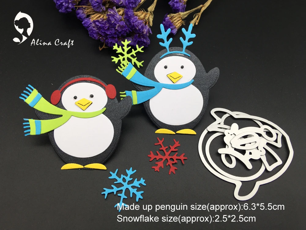 

AlinaCraft METAL CUTTING DIES die cut penguin new year Christmas build up collage Scrapbook card PAPER CRAFT embossing punch cut