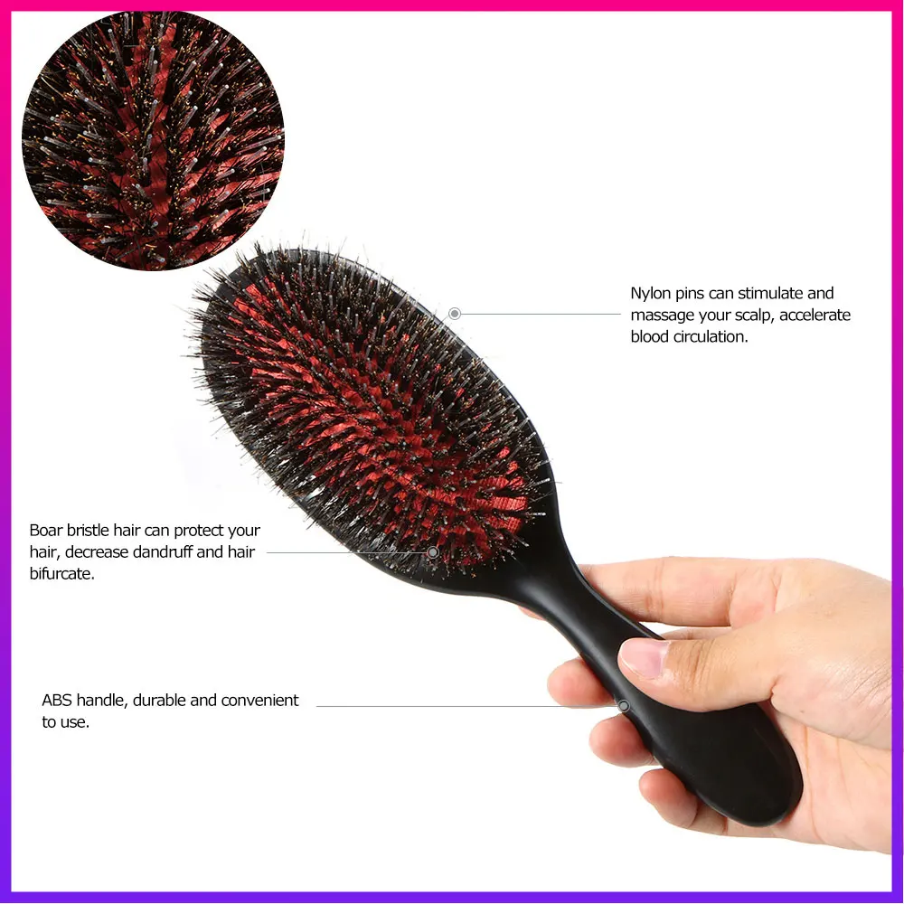 Hair brush For Beauty Scalp Massage Hairbrush Comb Oval Anti-static Paddle Comb Hair Styling Tool Boar Bristle & Nylon HairBrush 6