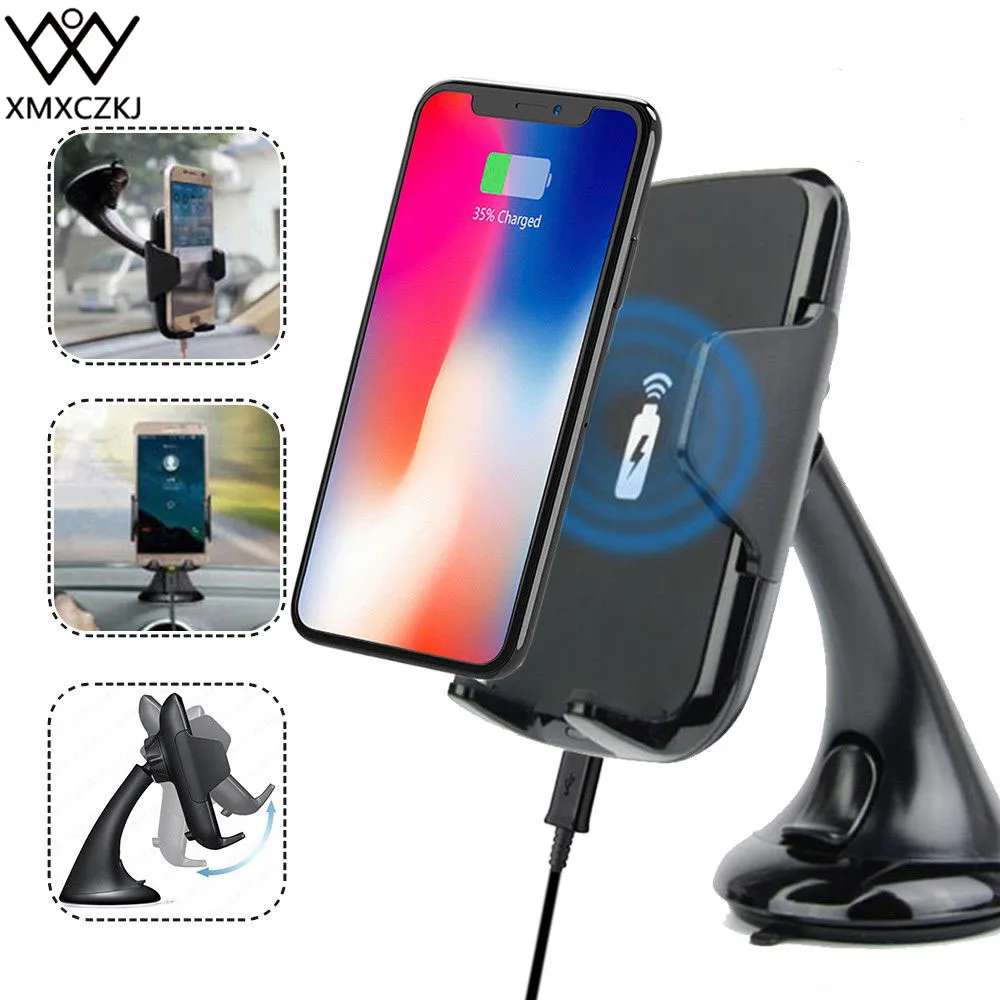 XMXCZKJ 10W Wireless Car Charger Fast Charging Phone Holder Mount in Car for Iphone xr Huawei Samsung Smart Phone Car Phone Hold