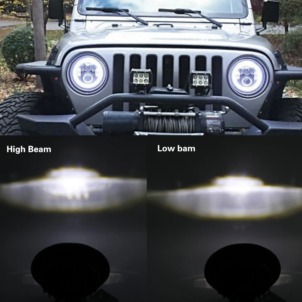 Newest 7 Inch LED Headlamp Halo Ring Amber Turn Signal For Lada Niva 4x4 Suzuki Samurai 7 LED DRL Halo Headlights For VAZ 2101 (6)