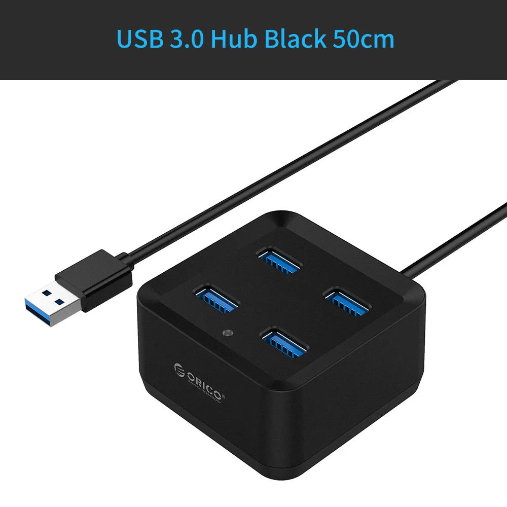 ORICO 4 порта USB3.0 ультра-мини концентратор SuperSpeed 5 Гбит/с для ноутбуков и планшетов Поддержка Windows/Mac/Linux - Цвет: Black 50cm