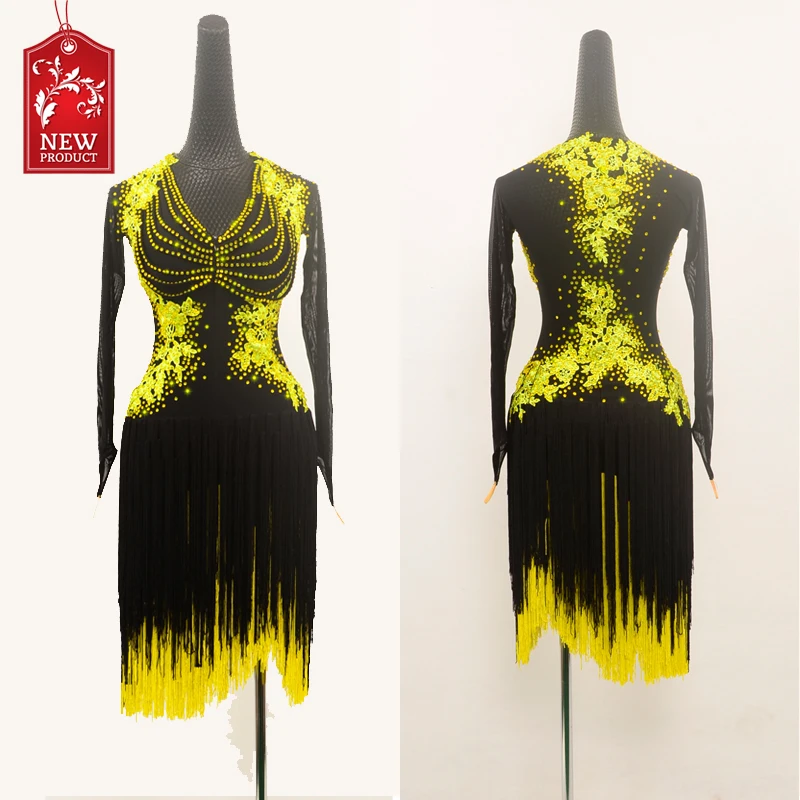 

NEW Rumba Jive Chacha competitive Latin Dance Dress,Dance Clothes,dance wear, fringe latin dress ,dancing dress for kids,Yellow