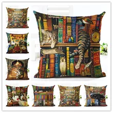 Cute Book Cat Party Cushion Customized Throw font b Pillow b font font b Home b