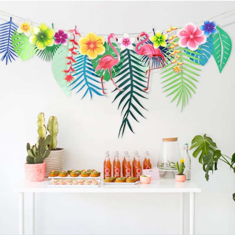 

Hot sale Flamingos and leaf Garland Bunting Banner Baby Shower Wedding Birthday Summer Hawaiian Luau Party Decor Supplies