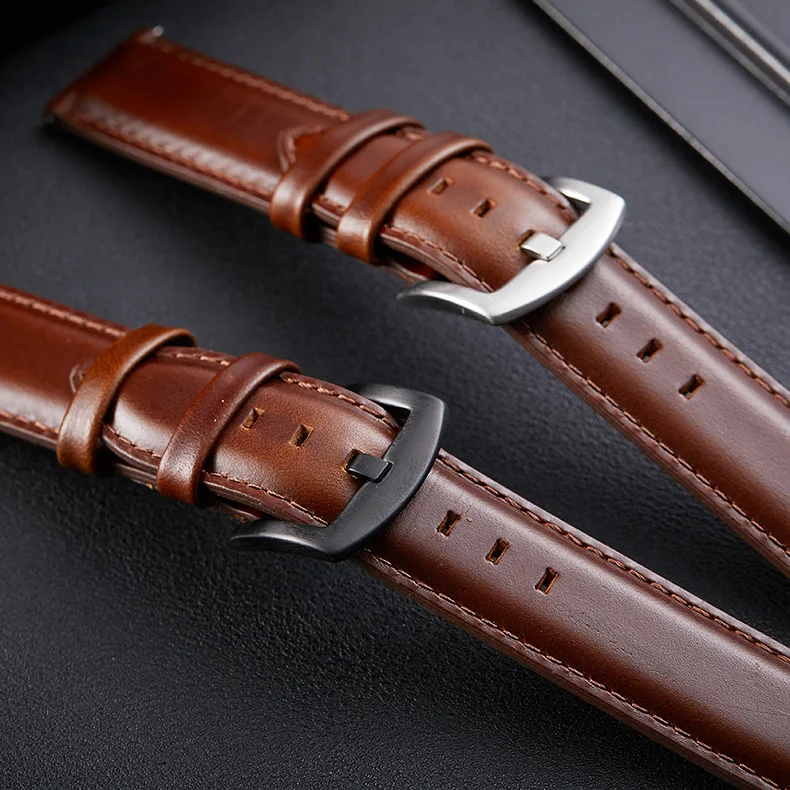 Quick Release Leather Watchband Black Brown Watch Band Wrist Strap 18mm 20mm Smart Watch Strap Accessories Replacement