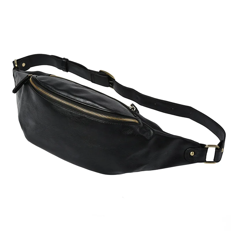ETONWEAG Brands Cow Leather Belt Bag Men Travel Bags Black Fashion Zipper Fanny Pack Designer