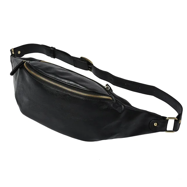 Etonweag Brands Cow Leather Belt Bag Men Travel Bags Black Fashion Etonweag Brands Cow Leather Belt Bag Men Travel Bags Black Fashion Zipper Pack Designer Waist