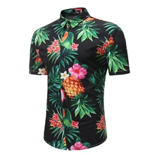 Мужская рубашка новая Гавайская с коротким рукавом с принтом Мужские рубашки Camisa Masculina брендовые летние мужские каникулы Повседневная Цветочная рубашка 3X