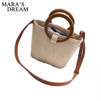 

Mara's Dream 2019 Summer New Beach Ring Bucket Bag Weave Women's Bag Trend Shoulder Messenger Bag