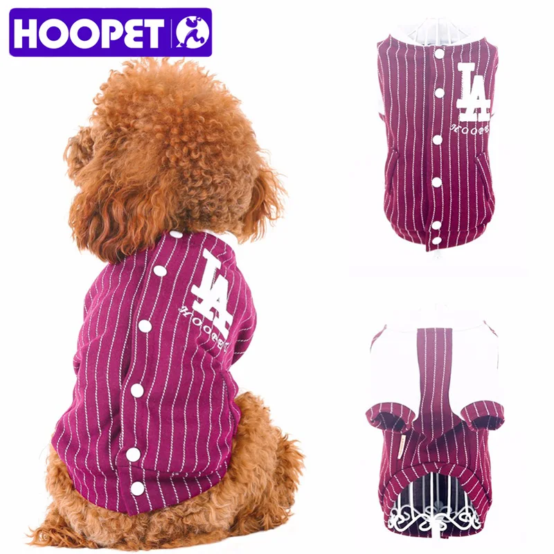 

HOOPET NEW Puppy Pet Small Dog Summer Red Wine Stripe Baseball Uniform Leisure